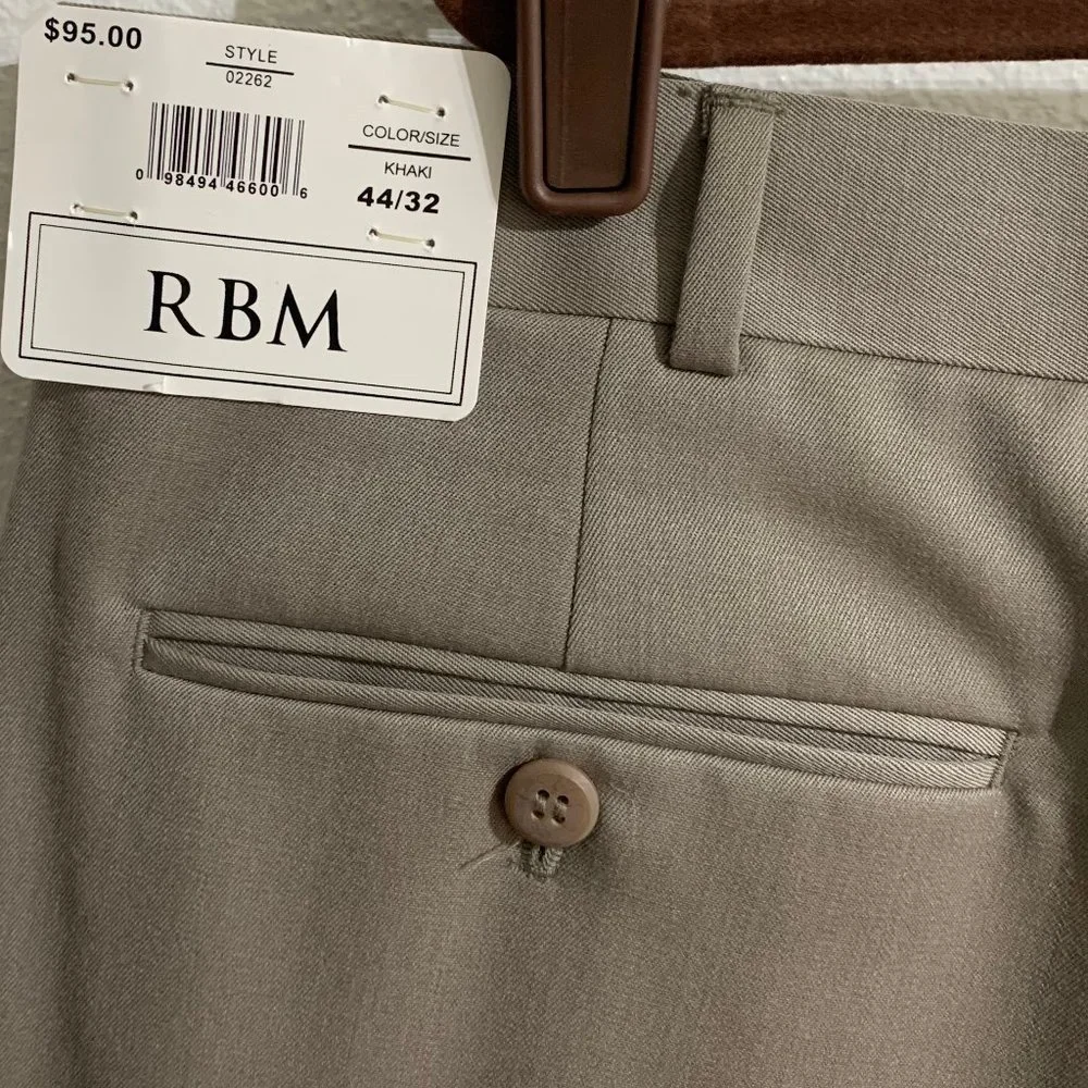 NWT, RBM 44x32 Men's Khaki Dress Pant, Pleated & Cuffed, 100% wool, Lined